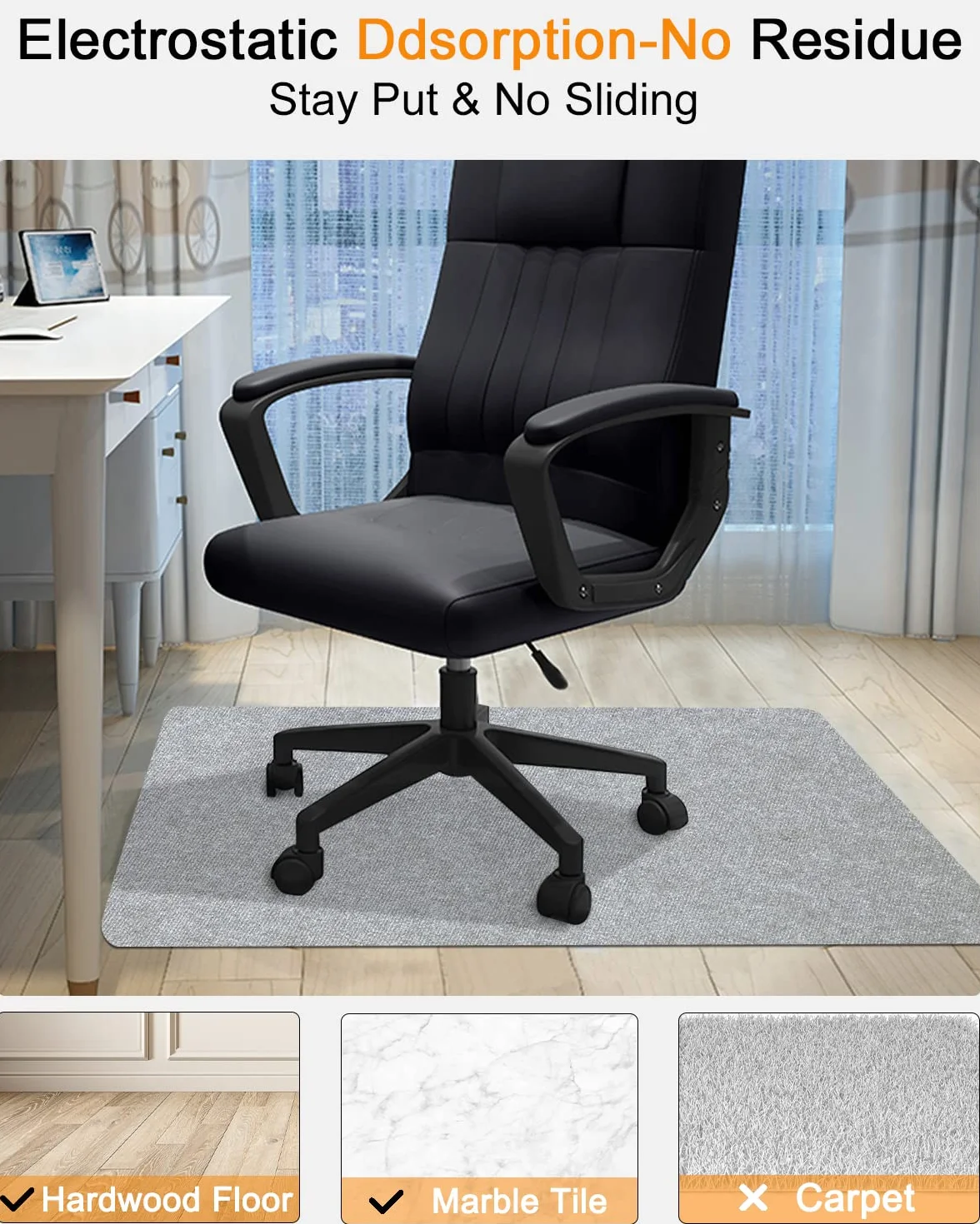 Tappetino per sedia da ufficio, 90 x 120 cm, grigio chiaro, per pavimenti duri, antigraffio, per sedie da scrivania, per pavimenti in laminato
