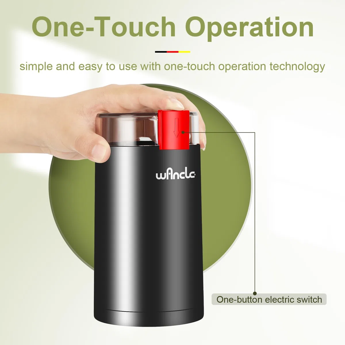 Macina Caffè, Wancle Macina Caffe elettrico, Macinatore di spezie silenzioso, mulino da caffè one touch, utilizzato per fagioli, spezie, ecc., con spazzola pulita (Nero+Rosso)