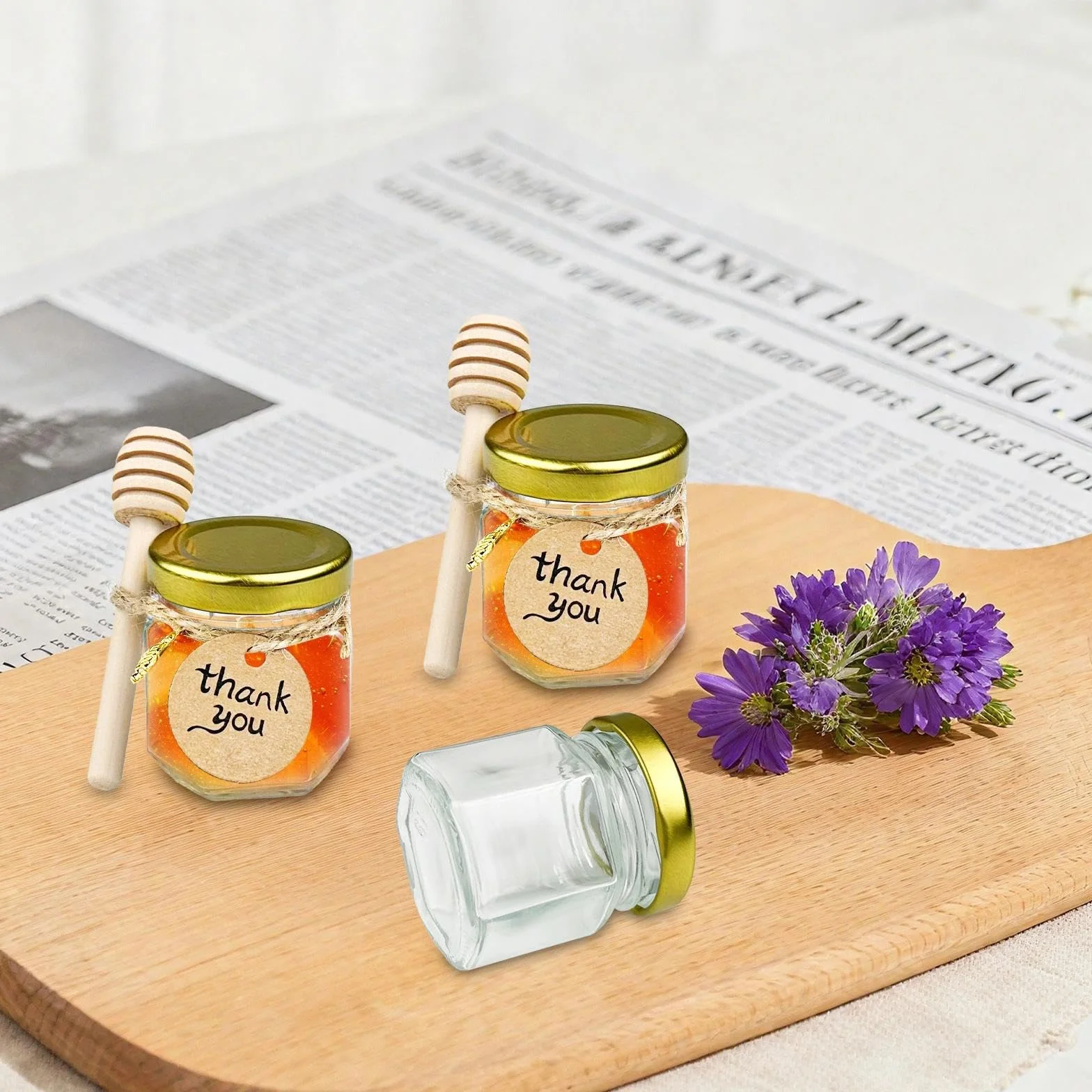 20 PCS Vasetti per Marmellata, Vasetti Vetro Piccoli per Miele 45ml, Contenitore Miele, Bottigliette di Vetro Piccole, Piccoli Barattoli, per Bomboniere Battesimo, Matrimoni e Feste