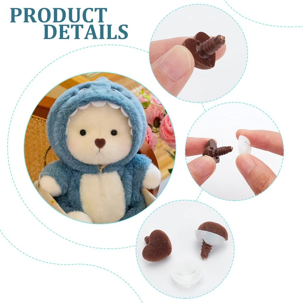 PH PandaHall 36pz Nasi di Sicurezza Floccati 3 Misure Nasi A Cuore Nasi Artigianali Nasi Amigurumi Nasi di Animali di Peluche in Velluto con Rondelle per Burattini di Orso Animali di Peluche