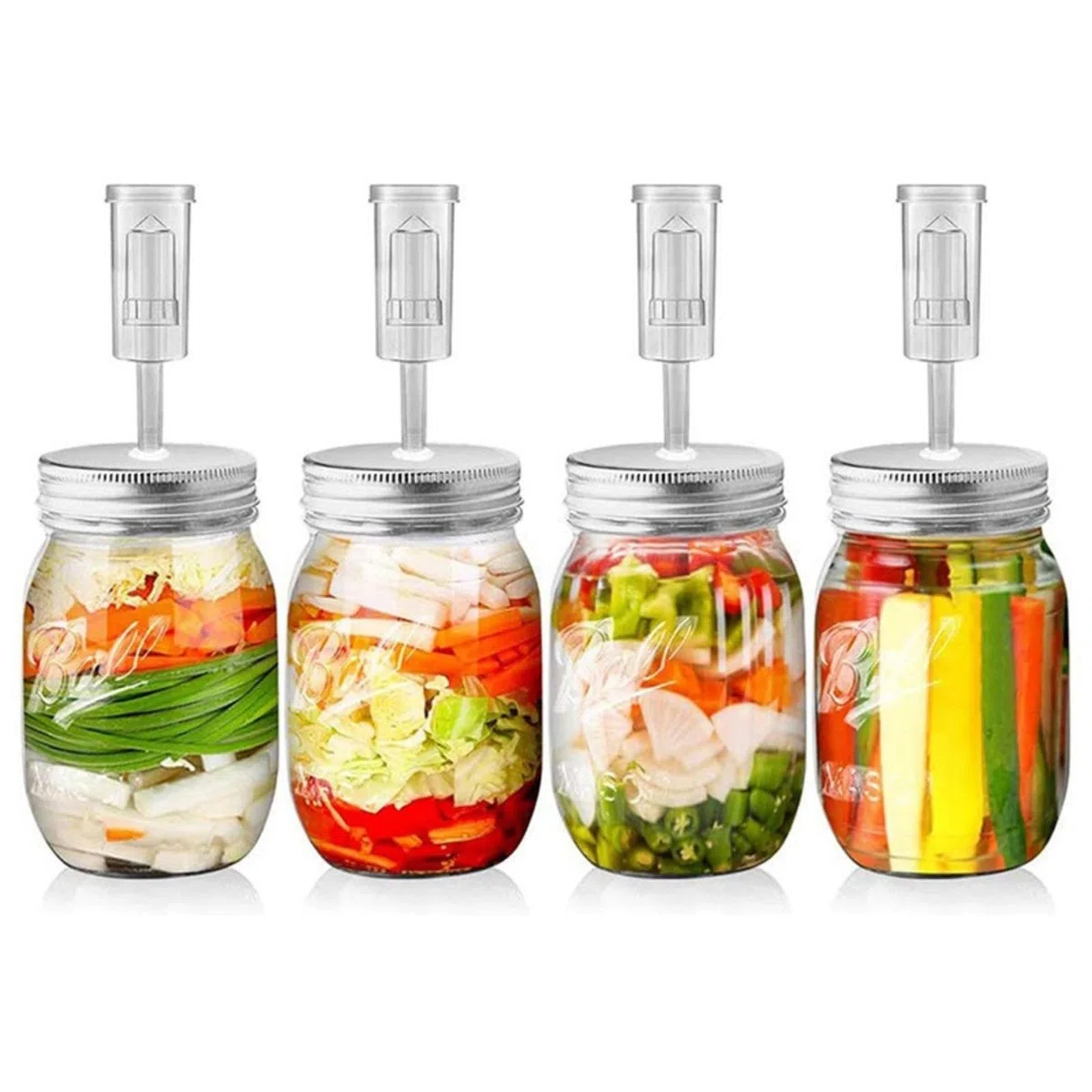 Kit di fermentazione per barattoli Mason a bocca larga, set da 4 coperchi per fermentazione con chiusure ermetiche e pesi in vetro per sottaceti/crauti, set facile per la fermentazione (barattoli non
