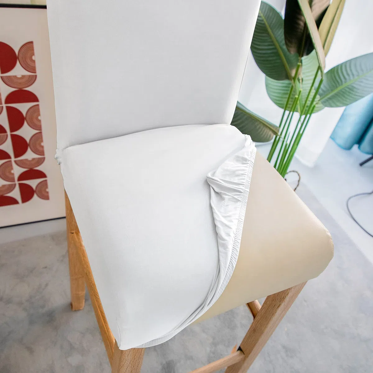 Jaotto Coprisgabelli Cucina con Schienale 4 Pezzi,Fodere Coprisedia Elasticizzati con Schienale Basso Universale,Copertura per Sgabello Alto Quadrato per Bar Caffettiere Bancone(Bianco,4 Pezzi)