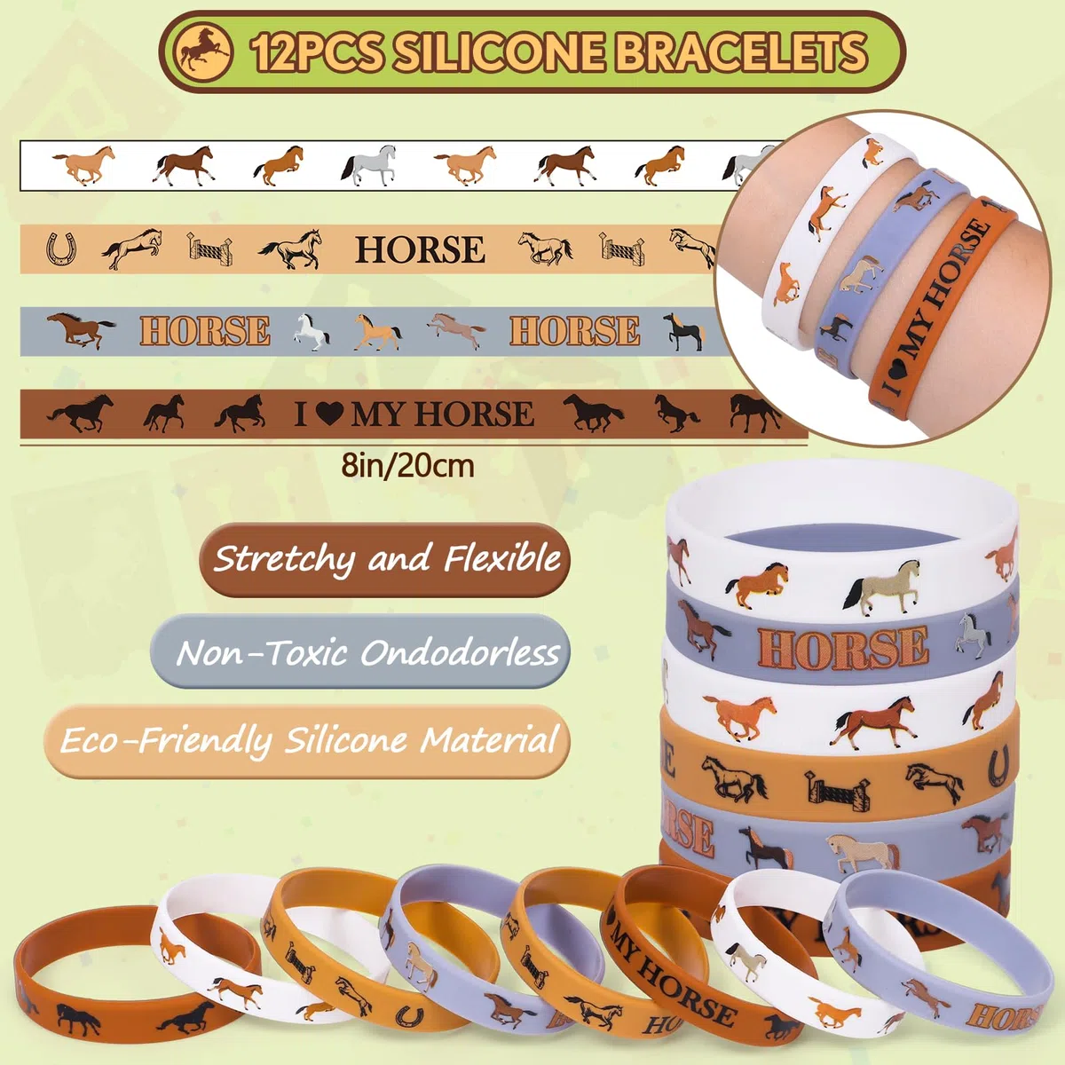 Toyssa Cavallo Gadget Compleanno Bambini, Regalini Fine Festa Compleanno con Sacca Sportiva Braccialetti Silicone Portachiavi, Cavallo Giocattolo Pignatta per Cowboy Cowgirl