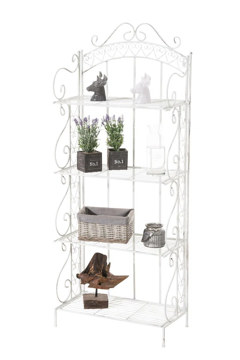CLP Étagère In Ferro Richiudibile Antje I Scaffale Rustico Cucina 4 Ripiani I Scaffale Espositore Shabby Chic Per Piante E Fiori, Colore:antico bianco