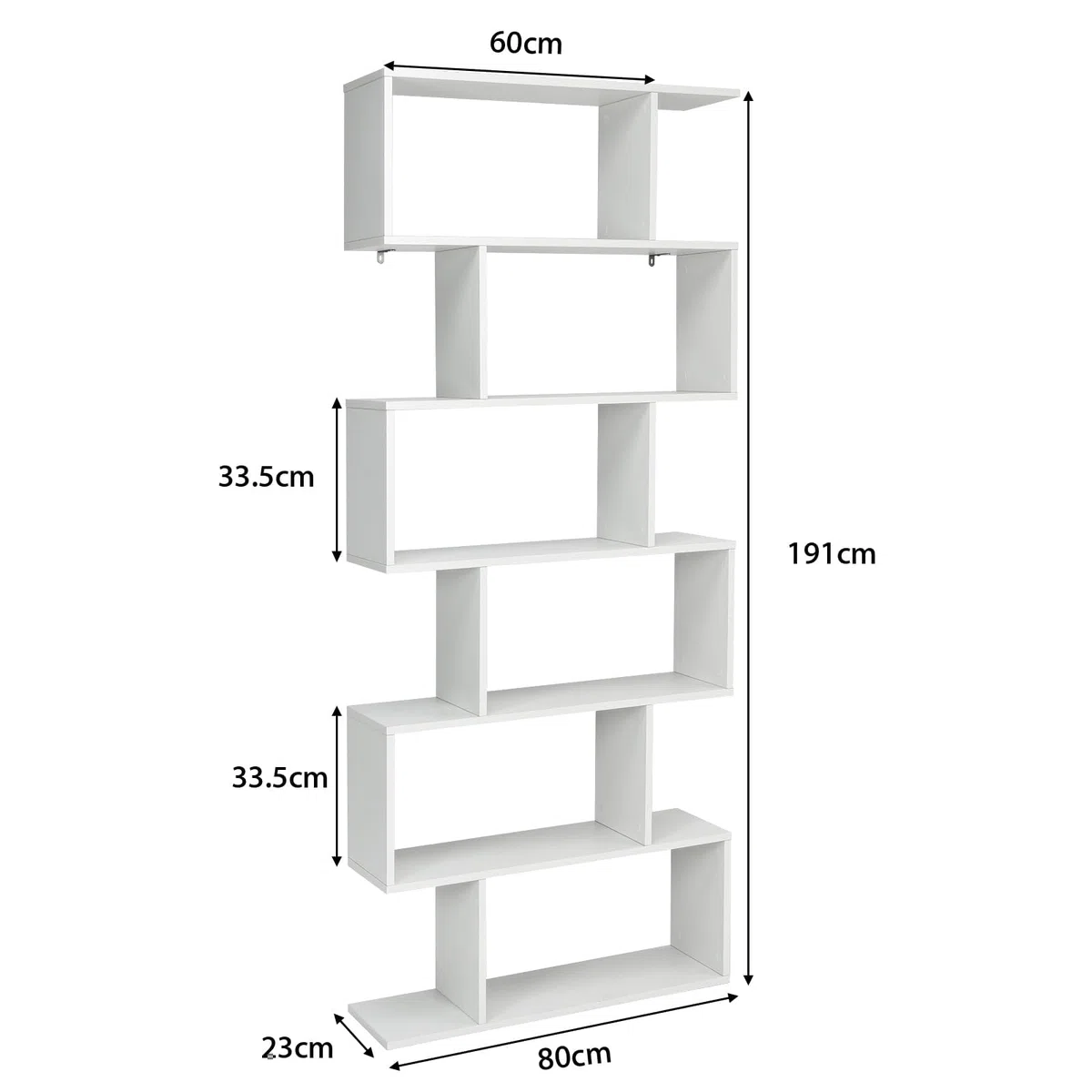 HOMASIS Libreria da Parete a 6 Livelli, Libreria Scaffale in Legno, Divisorio a Parete Multifunzionale con Design Antiribaltamento, Scaffale a S per Ufficio, Salotto, 80 x 23 x 191cm (Bianco)