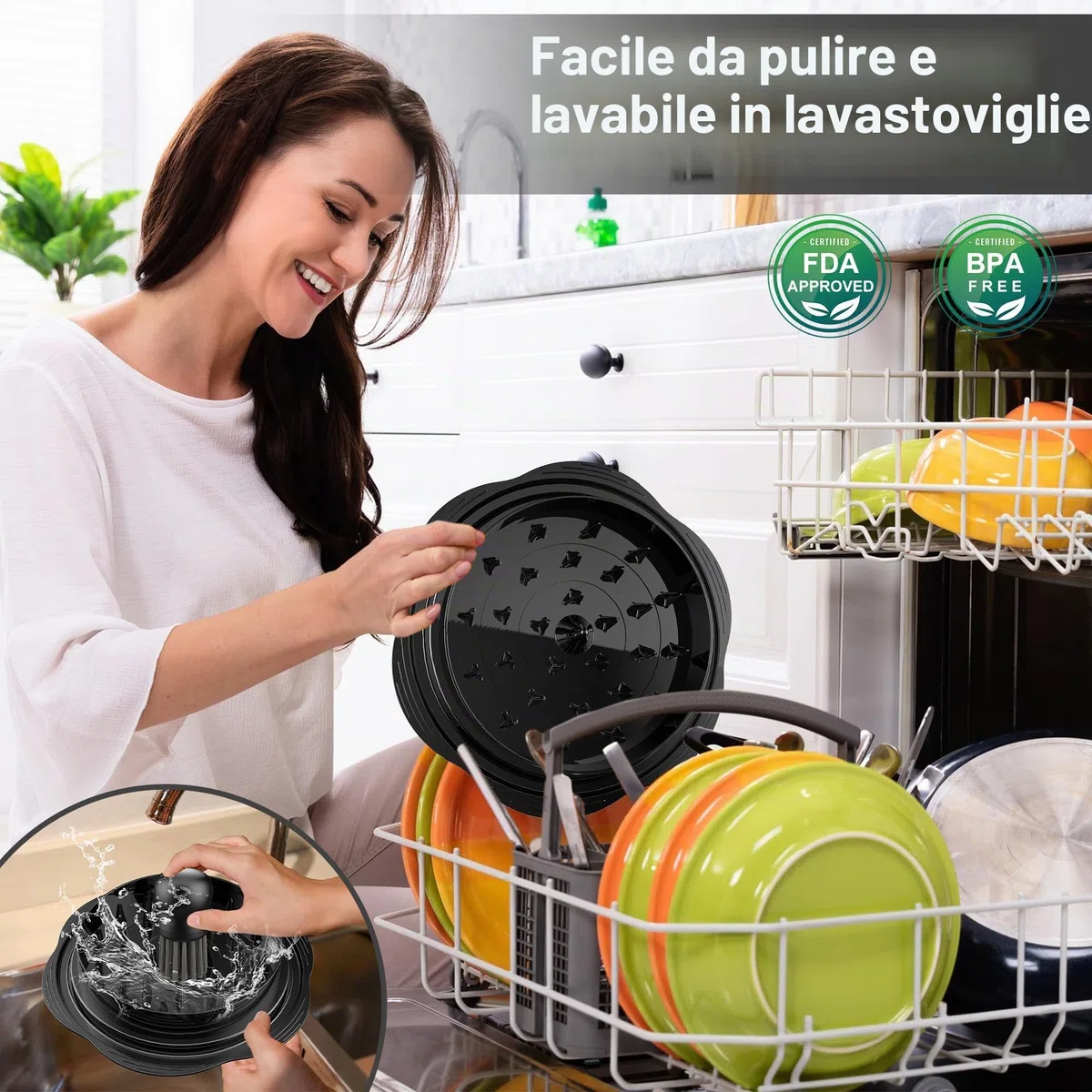 Trituratore di pollo grande con spazzola e forchetta – Tritapolli visibile con striscia antiscivolo, manico ergonomico, senza BPA, adatto per pollo, maiale e manzo (nero)