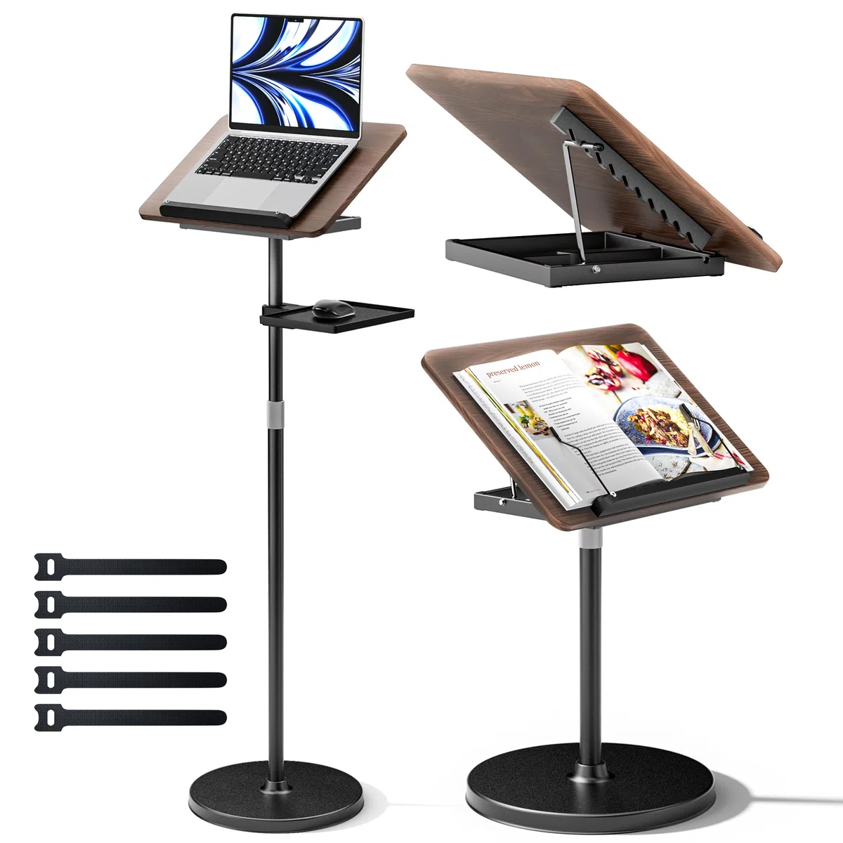 [2 in 1 Staccabile] Supporto PC Portatile Altezza Regolabile 60-130 cm, Tavolino Portatile Standing Desk per Supporto Proiettore, Leggio Musicale, Leggio per Libri - nero