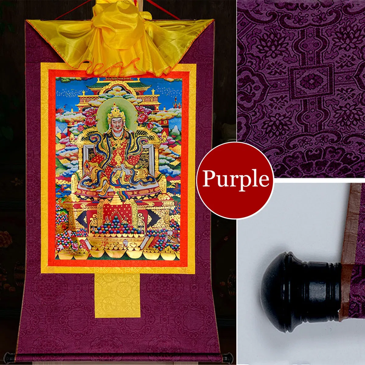 Gandhanra Thangka Tibetano - Guru Padma Gyalpo Thangka - Arazzo di Buddha a Stampa Dorata per Decorazione Zen, Meditazione, Rilassamento Spirituale e Pace