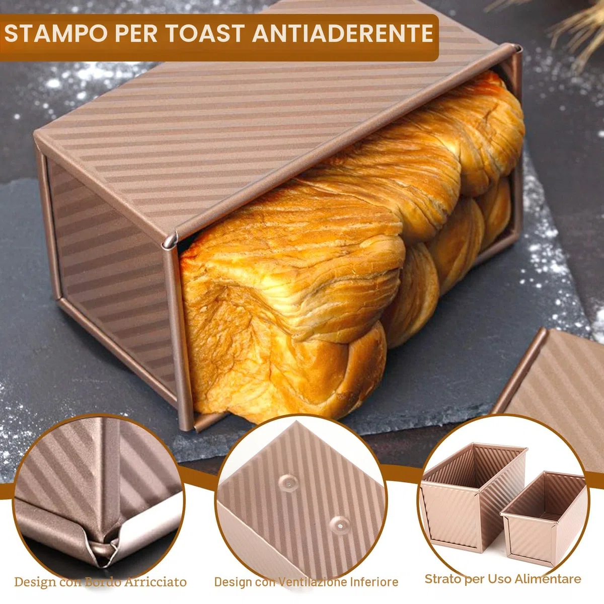 Set di 2 Stampi per Pane in Cassetta con Coperchio – Stampo Antiaderente per Pane, Torte e Dolci, Stampo Plumcake, Pratico per Uso Domestico, con 1 Spatola in Silicone e 1 Pennello in Silicone.