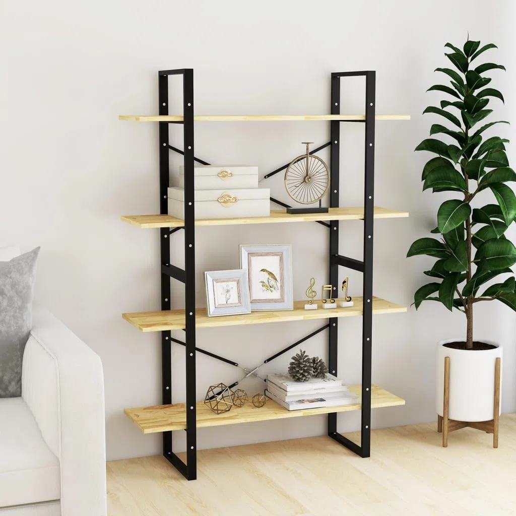 Scaffale per soggiorno, libreria, 4 scomparti, 100 x 30 x 140 cm, in legno massiccio, per libri, soggiorno, studio, ufficio