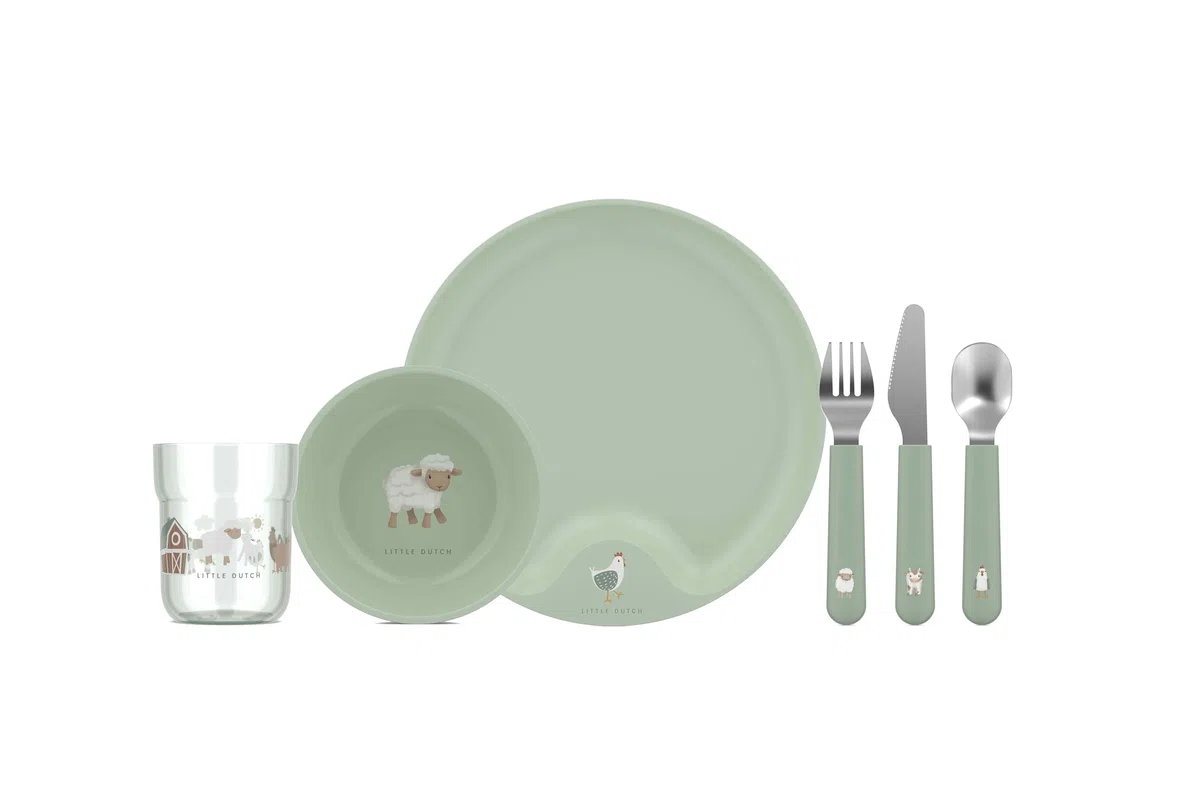 Mepal Mio - Set di stoviglie per bambini - 6 pezzi - con piatto - ciotola - tazza e posate, regalo per bambini - lavabile in lavastoviglie - Little Farm