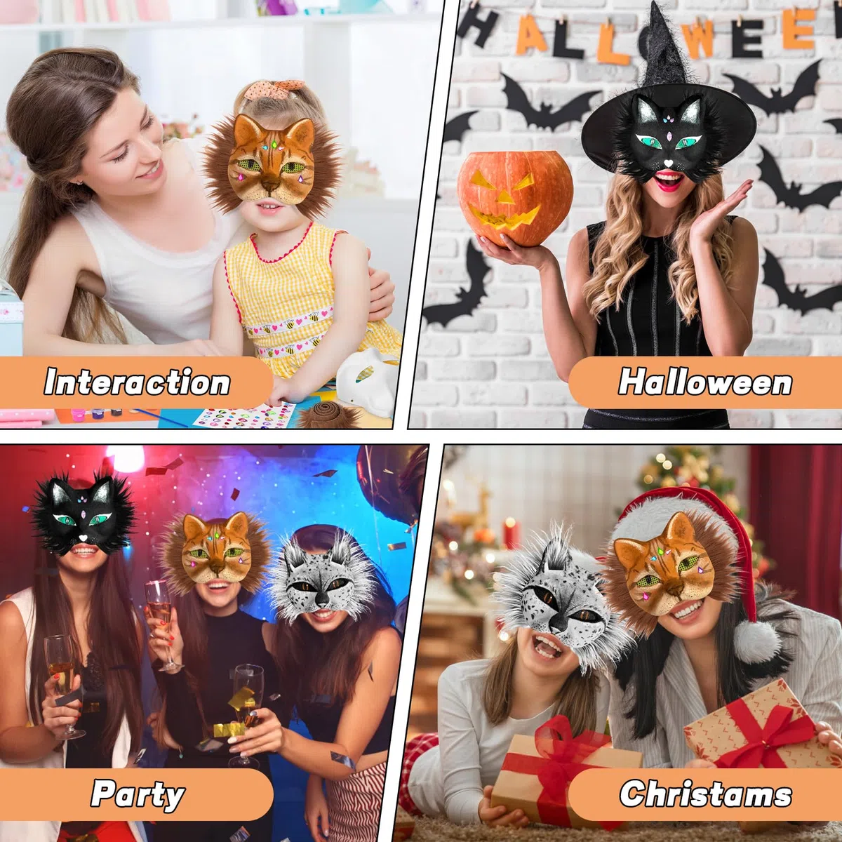 Dreamtop Therian Maschera Gatto Kit con Therian Maschere, Finta Pelliccia e Rete per Gli Occhi e Foglio di Feltro Autoadesivo, Pennelli e Colori per DIY Cosplay Feste Maschera Carnevale Halloween
