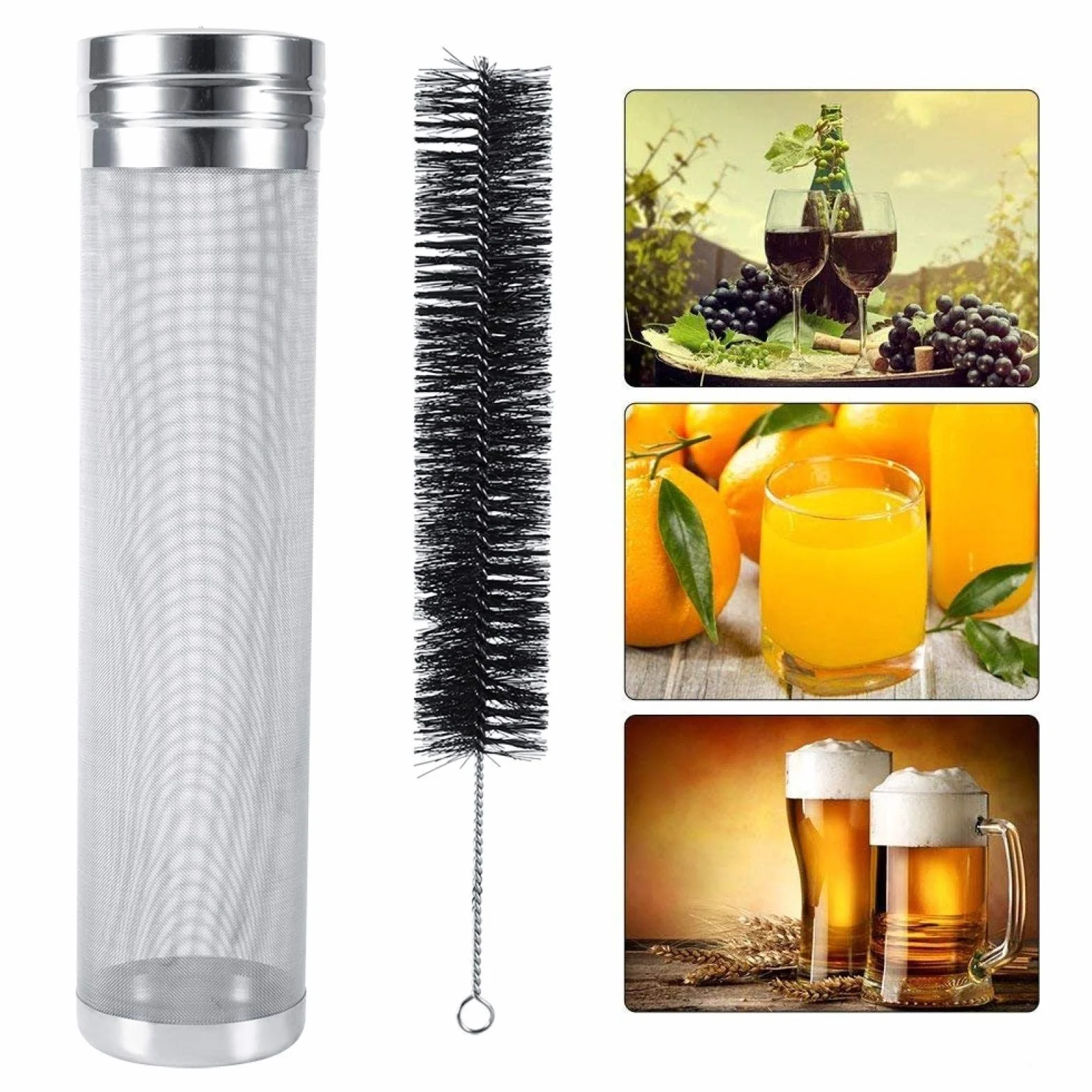 Filtro a Maglia Birra 300 Micron Mesh Filtro a Tramoggia per Birra Filtro a Rete per Birra in Acciaio Inossidabile con Spazzola per Birra Fatta in Casa Vino, 7 * 29cm