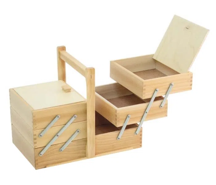 Cestino Porta Cucito 3 Piani a scaletta in Legno Naturale (cm. 34x23x28)