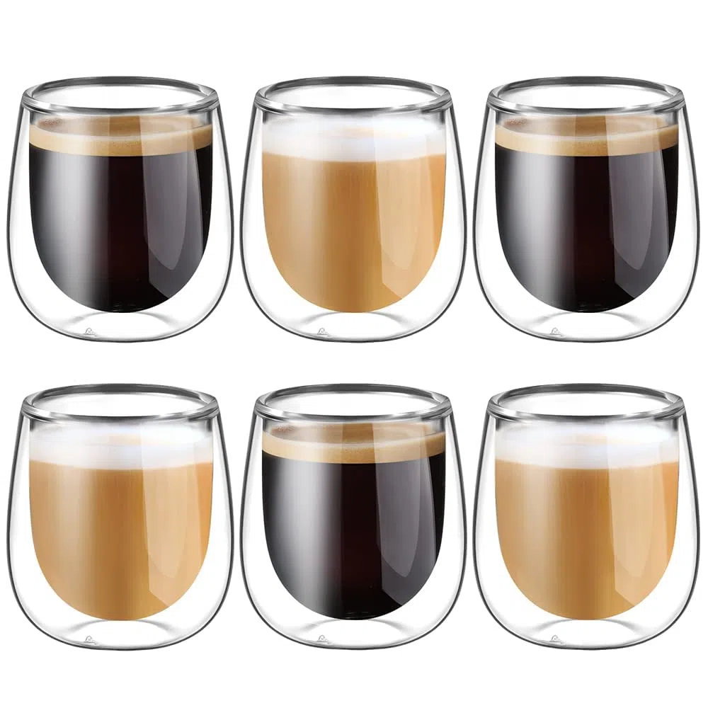 glastal Set di 6 tazze in vetro borosilicato a doppia parete, per tè e dessert, 100 ml