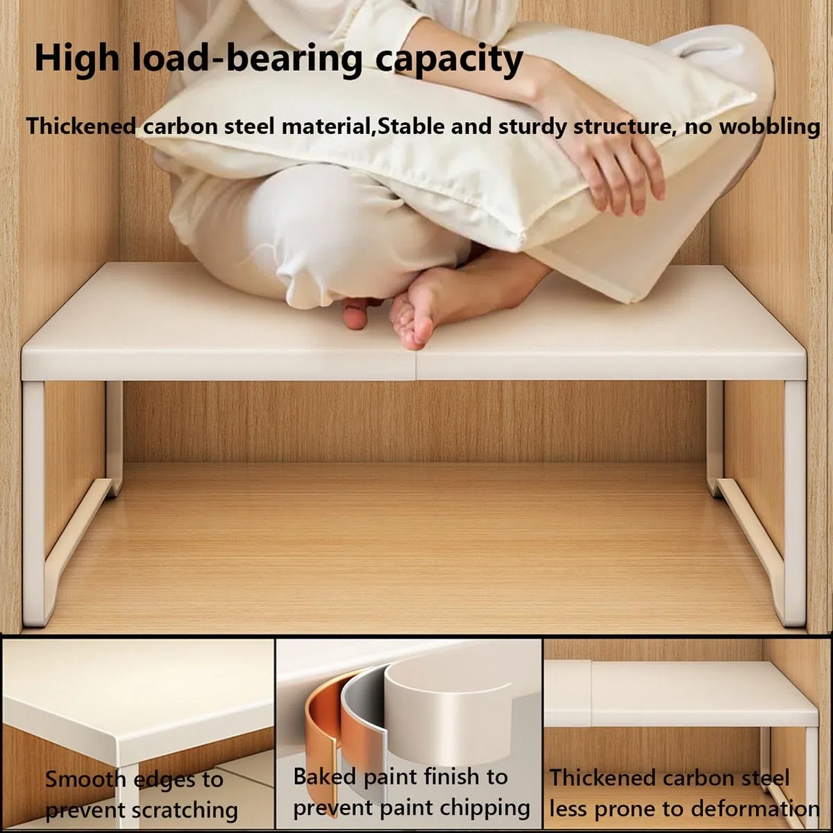 Mensola Estensibile per Armadio, Ripiano Salvaspazio Cucina,Scaffale Portaoggetti Espandibile per Armadio Acciaio al Carbonio, per Bagno, Cucina(White,L20-31.5inW16.5inH13in)