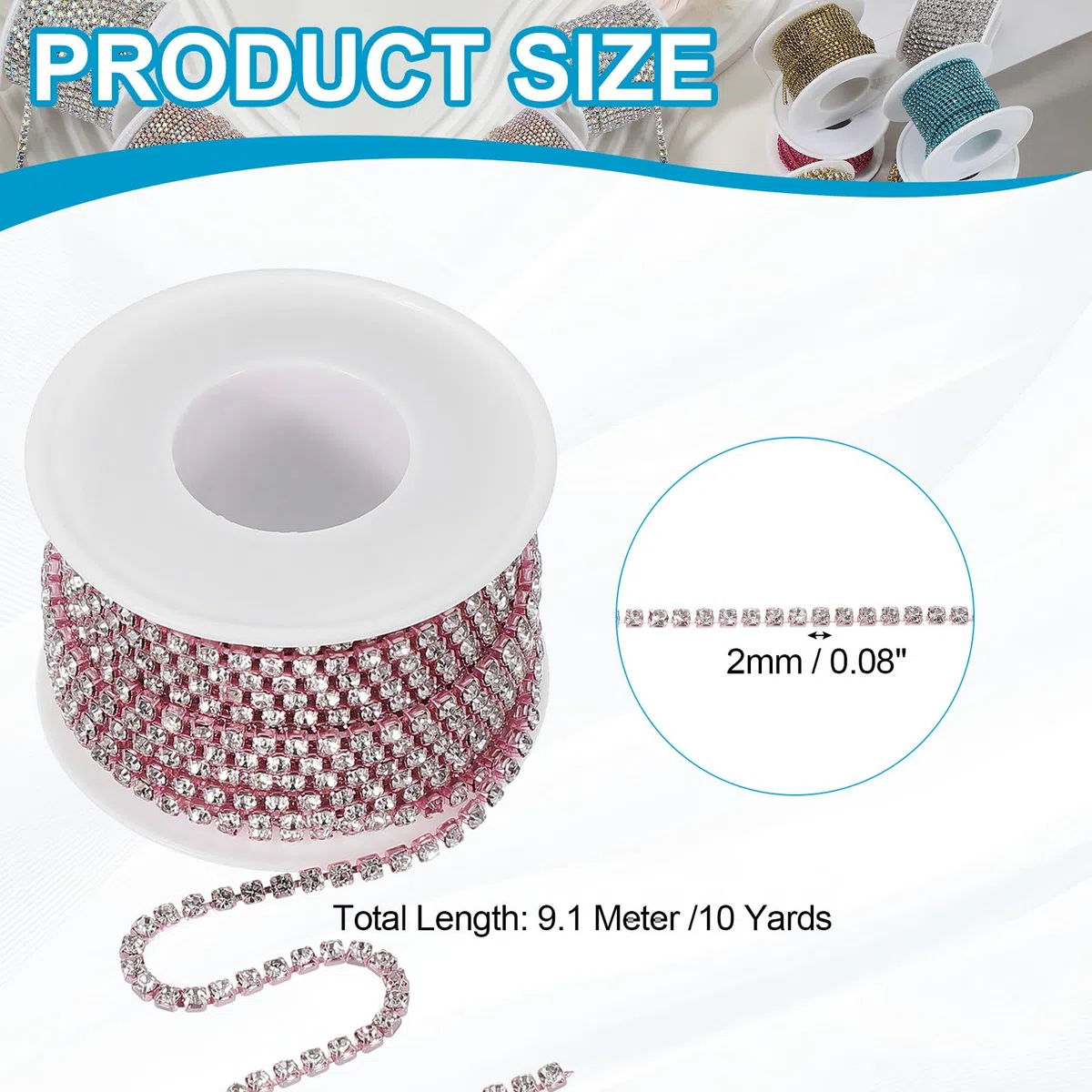 PATIKIL Catena con strass da 9,1 m, 1 rotolo da 3 mm, con strass di cristallo, per lavori fai da te, base rosa chiaro
