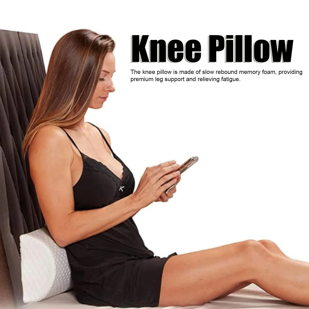 Cuscino per Ginocchia, Cuscino di Supporto per Gambe in Memory Foam, Design Semi-rotolo per un Sonno Riposante, Supporto per Schiena e Lombare, Bianco