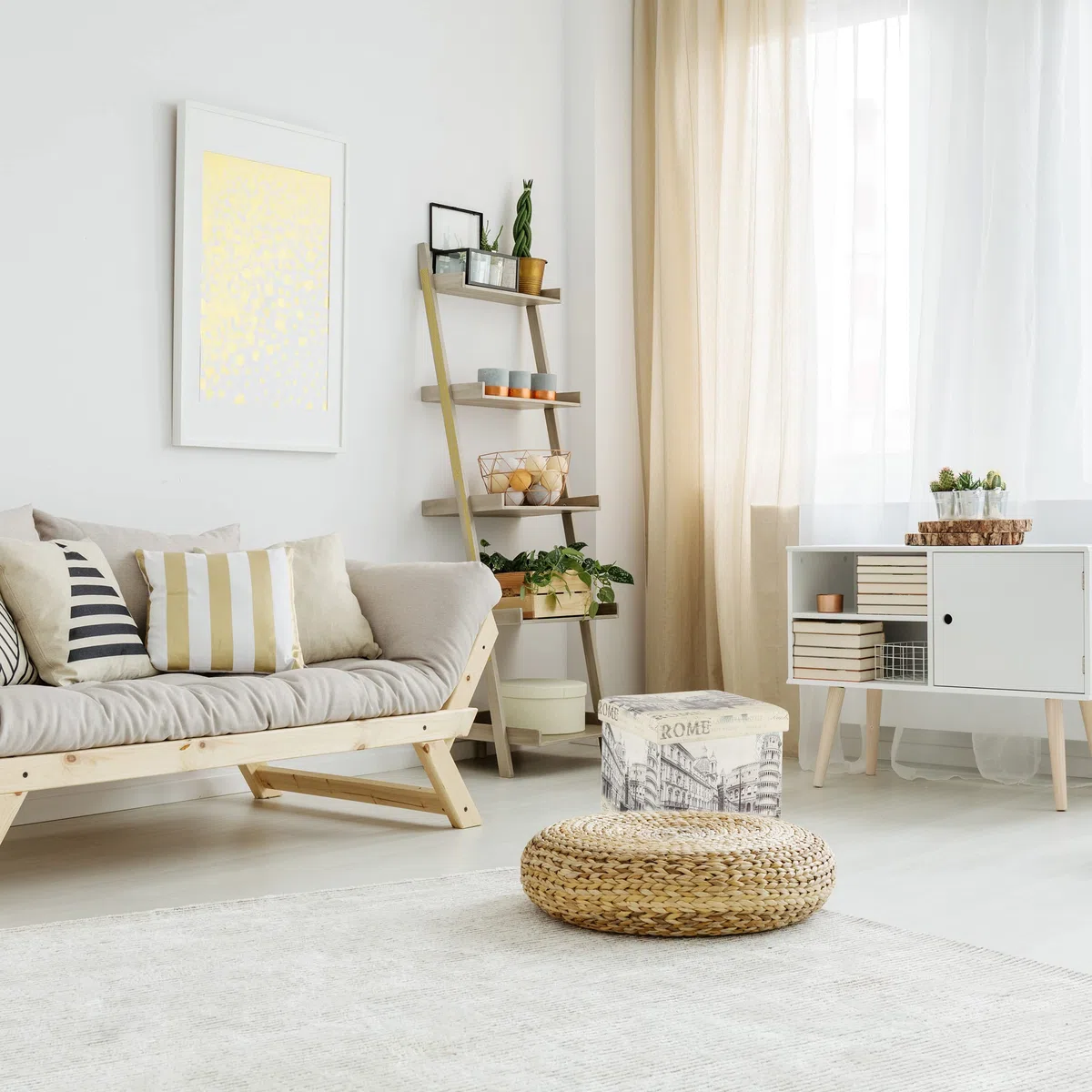 Relaxdays Pouf Contenitore, Design Vintage Italia, Sgabello Poggiapiedi Imbottito, Pieghevole, 38x37,5x37,5 cm, Bianco
