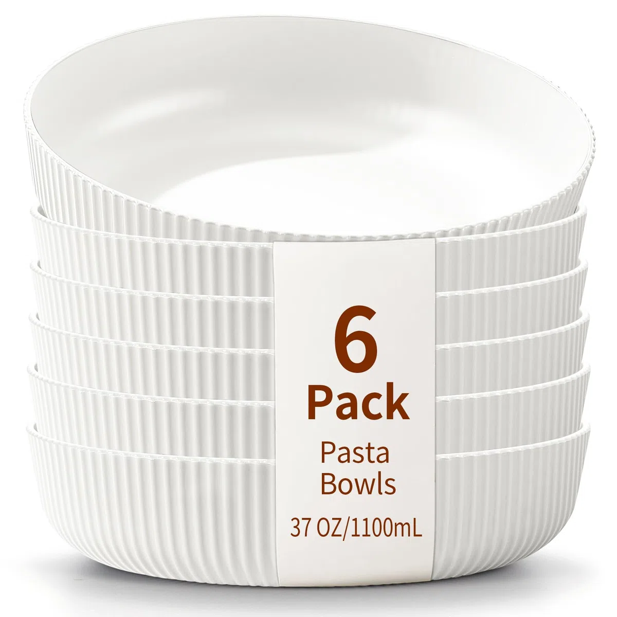 HOMQUEN Piatti Fondi, Set di 6 Ciotole per Pasta Grandi, Insalatiere da 1100 ml, Ciotole per Zuppa Bianche, Ciotole per la Cena in Plastica Infrangibile, Set di Stoviglie (Bianco)