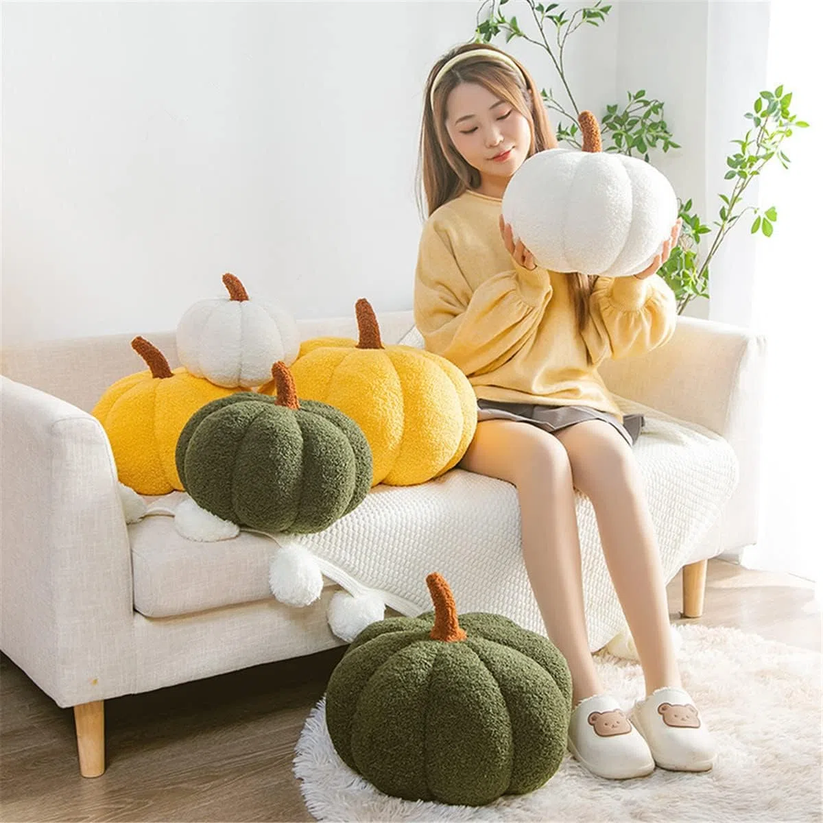 Cuscino Halloween Zucca, Cuscino Decorativo 3D a Forma di Zucca, Decorazione Divano Autunnale, Pumpkin Cushion per Ringraziamento Halloween Auto Casa (Orange,13.78in/35cm)