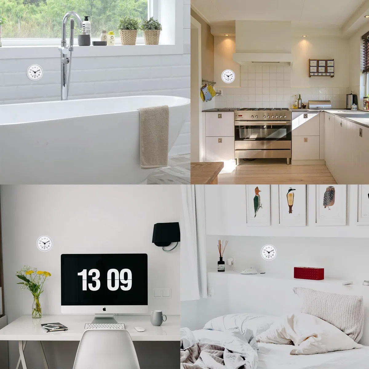 PATIKIL Impermeabile Bagno Orologio, Mini Rotondo Parete Orologi con Aspirazione Coppa per Doccia Cucina Casa Decorazione, Bianco