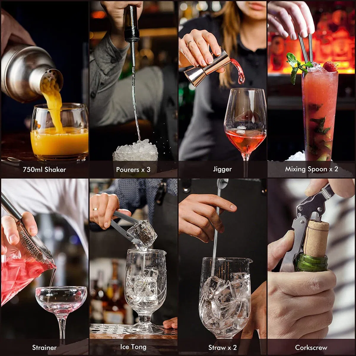 Lychee 12 Pezzi Shaker Cocktail Set Professionale,Premium Set di Accessori da Cocktails in Acciaio Inox,Kit da Barman,Perfetto per Party con Amici (750ML)