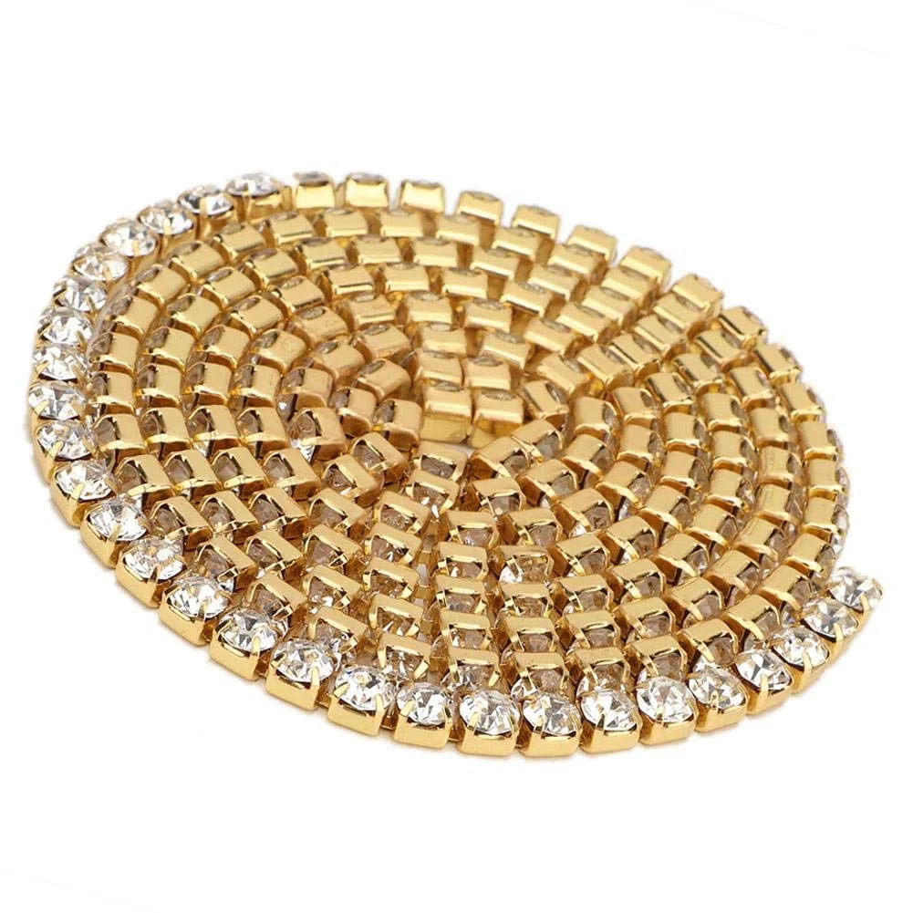 Nastro di da 10 Iarde, Rotolo di Rifinitura a Catena in Cristallo di Diamante in Resina per la Decorazione di Cucito della Festa Nuziale del Mestiere Fai-da-te(4mm-Oro)