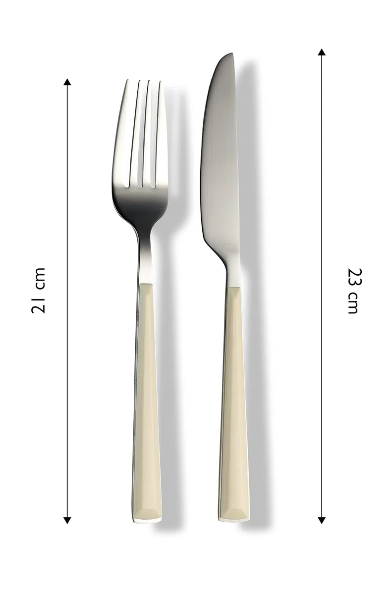 ECHTWERK Set di posate "Basic" con manici in plastica, Posate da campeggio, Posate da picnic, Posate da viaggio leggere, 24 pezzi, fino a 6 persone, acciaio inossidabile 18/0, Crema
