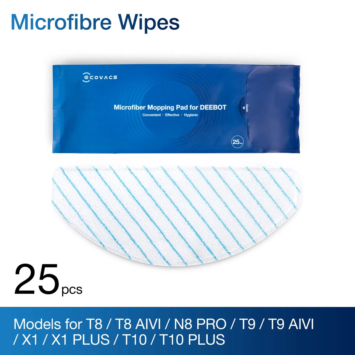 ECOVACS - Panni in Microfibra USA e Getta per aspirapolvere Serie N8 T8 T9, Confezione da 25
