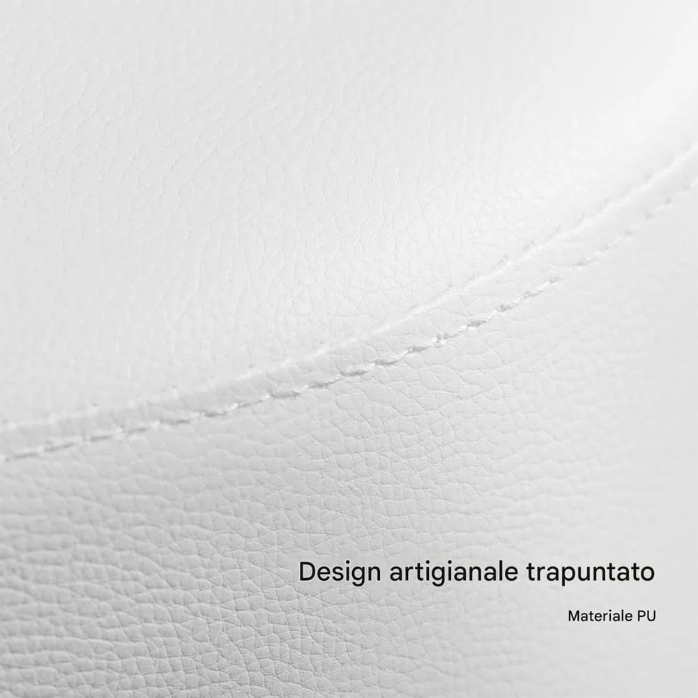 BAKAJI Sgabello Make Up per Toeletta Trucco Design Rotondo, Struttura Robusta Girevole a 360° Regolabile Altezza, Seduta Comoda e Imbottitura Alta Densità Ergonomica, Sedia Rivestimento Pelle (Bianco)