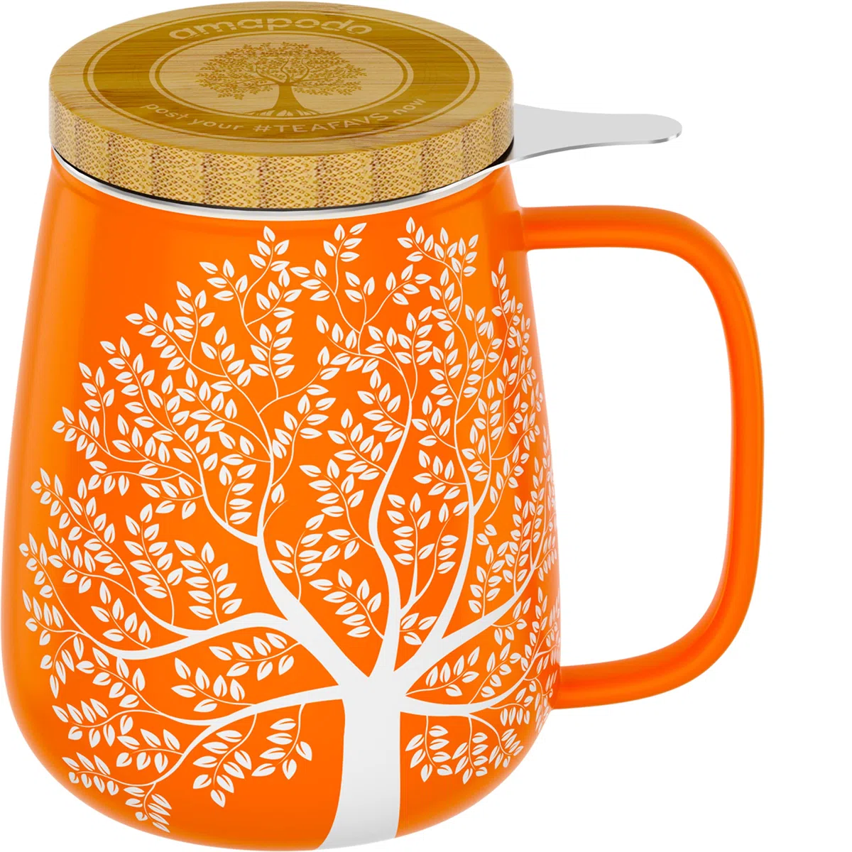 amapodo Tazza da tè con coperchio e colino - Tazza da tè in porcellana grande 600ml - Tazza Jumbo - Set di tazze XXL Arancione - senza plastica