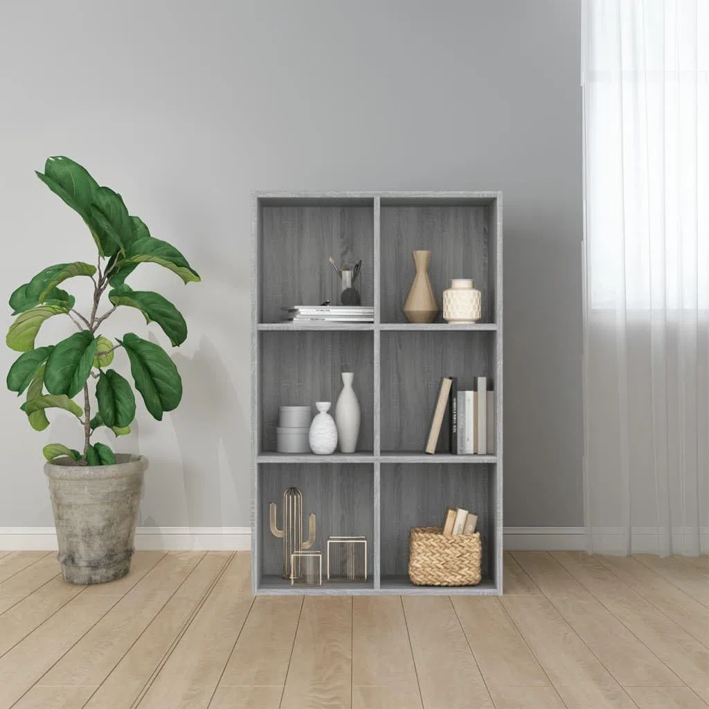 Mensola da soggiorno per libri e decorazioni, libreria/credenza grigia Sonoma 66 x 30 x 98 cm, materiale in legno per libri, soggiorno, studio, ufficio