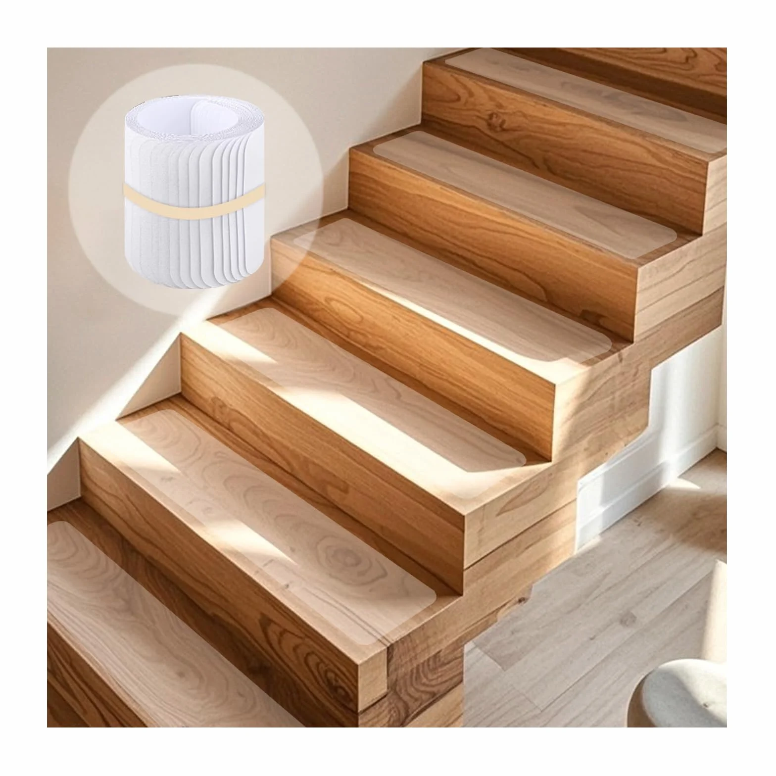 Janety 15PCS Strisce Antiscivolo per Scale, 15 x 80cm Autoadesive Strisce Antiscivolo per Scale Interne, Trasparente tappetini protettivi Antiscivolo per Pavimenti,Tappeto Moquette in Scala Legno