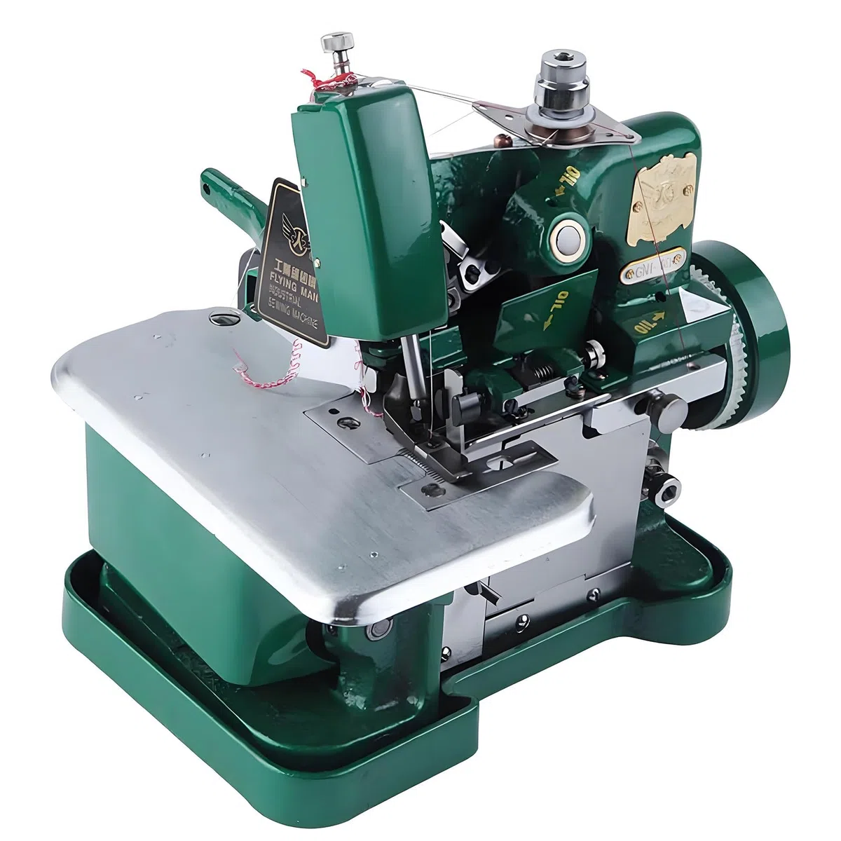 Macchina tagliacuci industriale, 3-4 fili, cucitura resistente su tessuti con lunghezza del punto regolabile e telaio in metallo, accessori inclusi