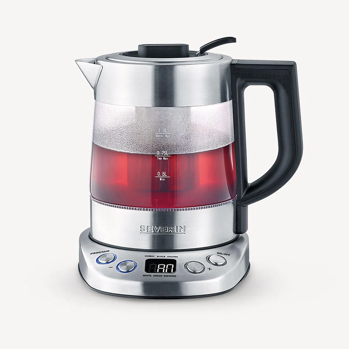 SEVERIN Bollitore per Acqua e tè, 5 Programmi di Infusione Preimpostati, Temperatura e Tempo Regolabili, Acciaio Inossidabile, 1,0 litri - 2200, WK 3473