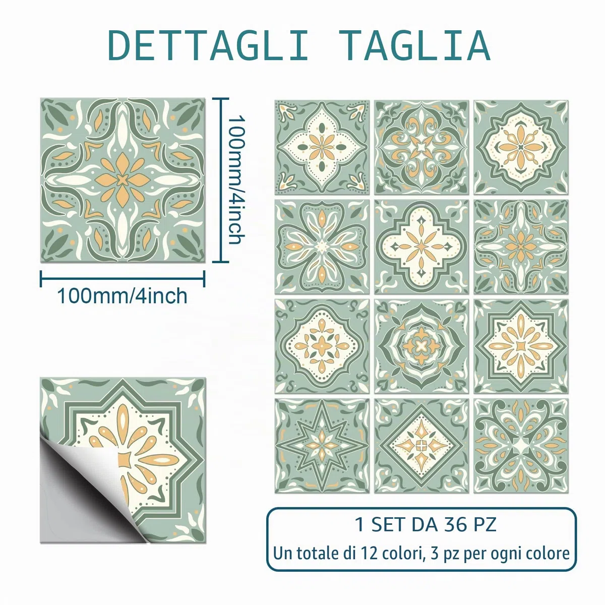 CHGCRAFT 36 Pezzi Adesivi per Piastrelle Verde e Giallo Guscio 10x10cm Adesivi da Parete Impermeabili Rimovibili in PVC Adesivi per Piastrelle Decorativi per Cucina Bagno Parete Tavolo Ufficio