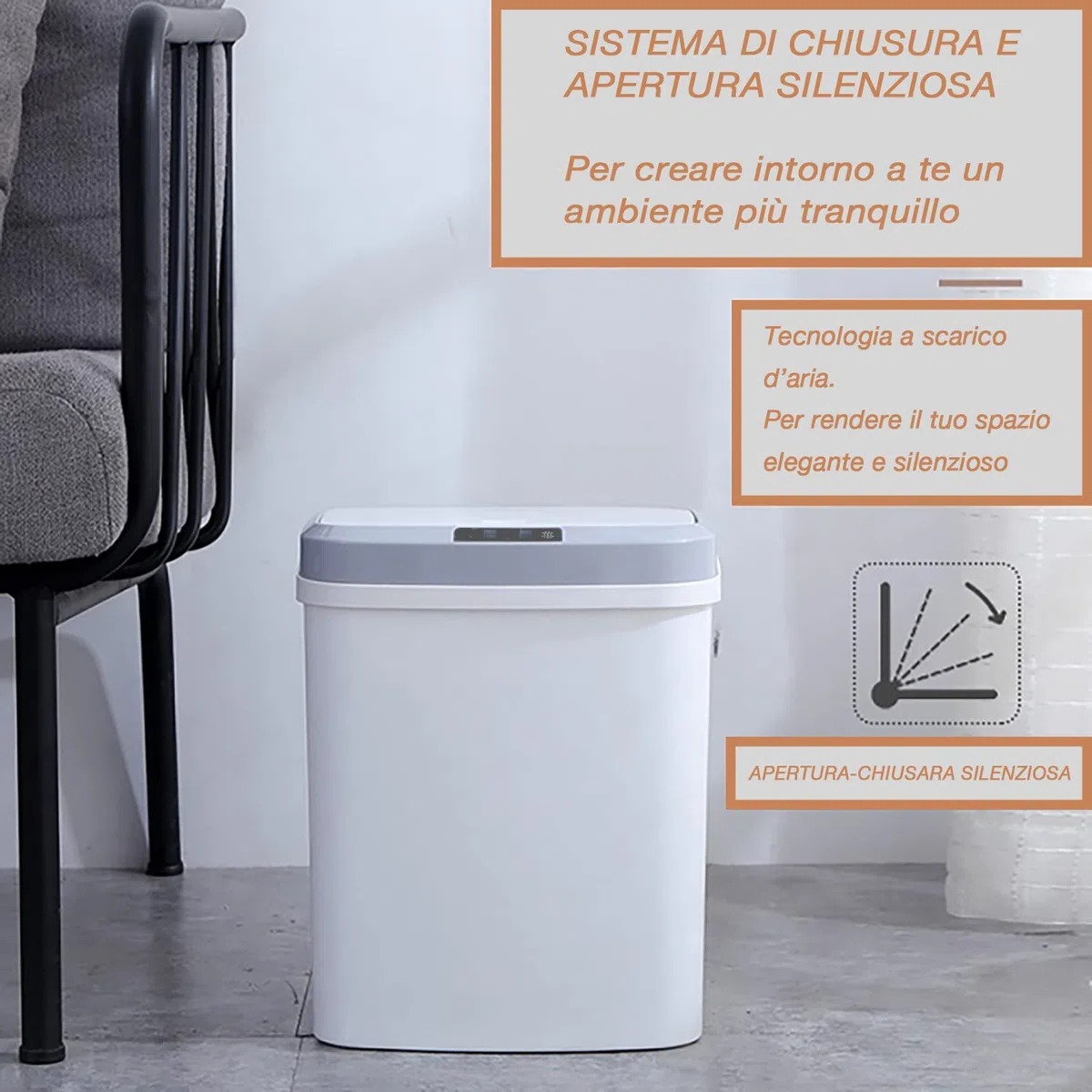 SIC Pattumiera Automatica Piccola (16 Litri) Pattumiera Bagno, Cucina, Bidone Intelligente Porta Spazzatura Elettrica Smart, Pattumiera Intelligente e Antiodore, Cestino con Sensore di Movimento