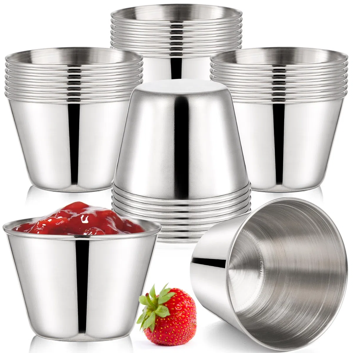 Lawei Confezione da 30 tazze da salsa in acciaio inox, piccole coppette singole per condimenti, tazze per immersione di grado commerciale, tazze porzioni