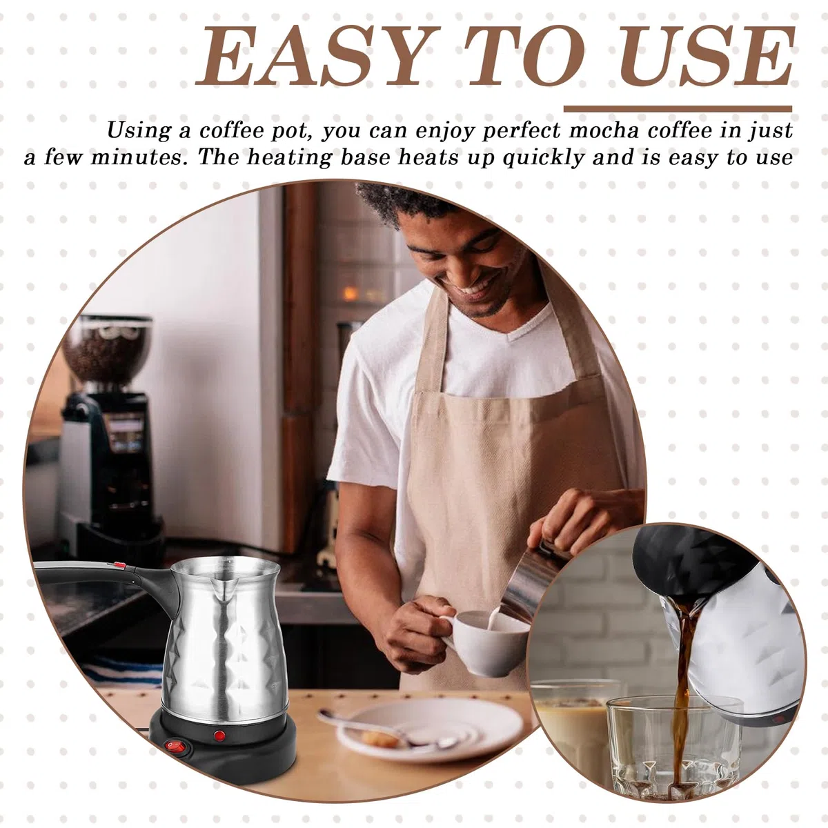 SUNOYA Caffettiera Elettrica Turca Con Maniglia, 500ml Caffettiera Elettrica Caffettiera, Caffettiera Turca, Caffettiera Espresso Induzione Con In Acciaio Inox Viaggio