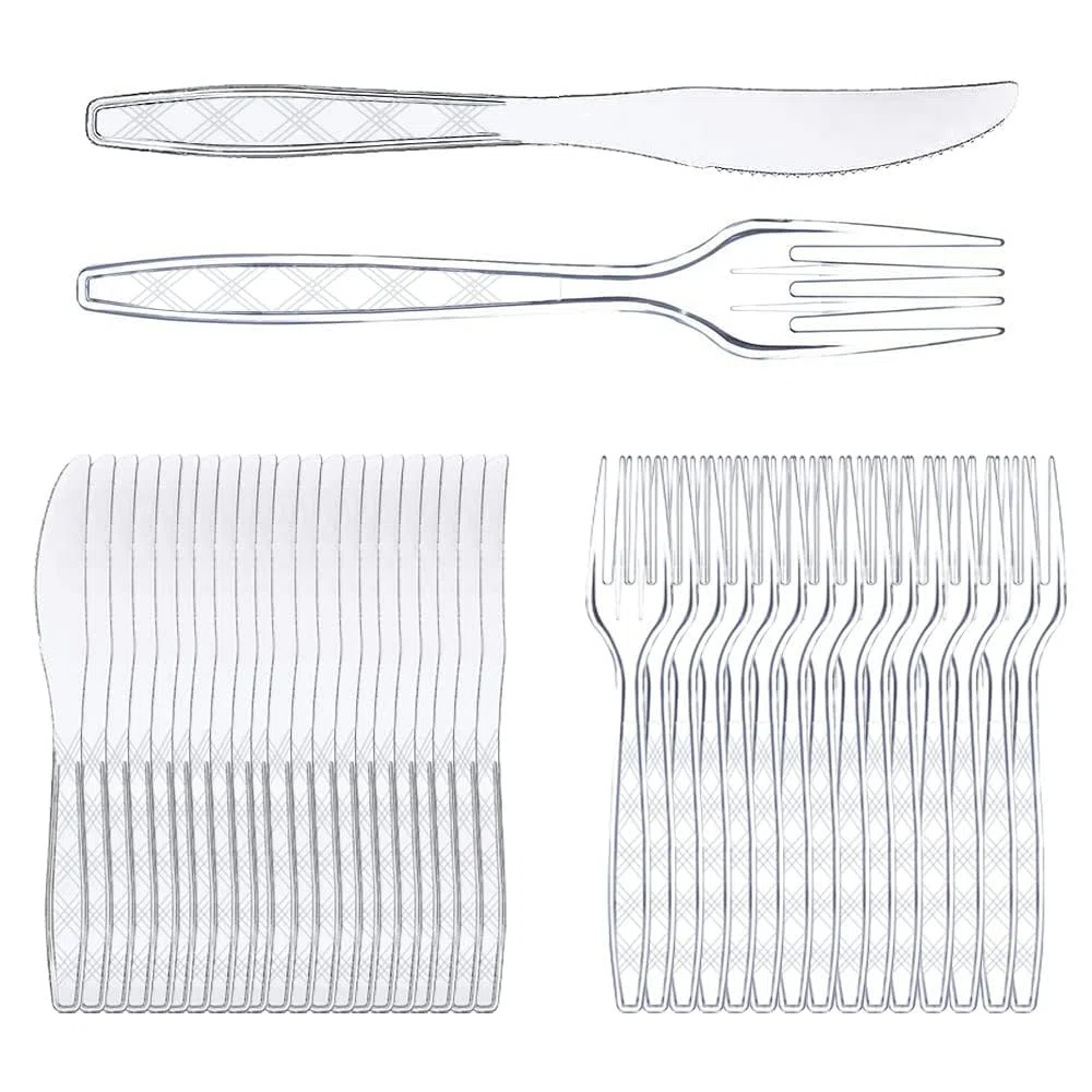 200 PCS Forchette plastica Riutilizzabili,Posate Robuste,Posate in Plastica Riutilizzabili,Coltelli in Plastica,posate per Feste,Forchette