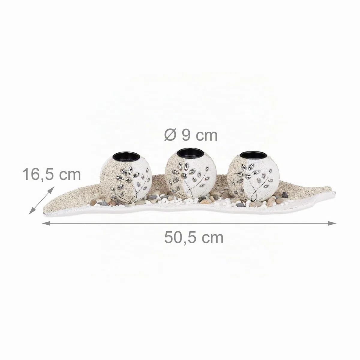 Relaxdays Set Portacandele, Base a Forma di Foglia, con Sabbia e Ciottoli Decorativi, da Tavolo, Beige/Bianco