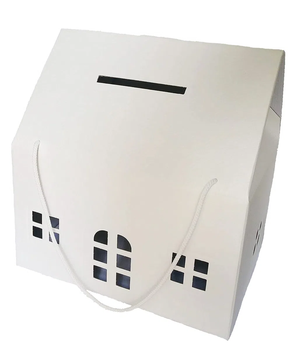 Scatola Porta Buste Matrimonio Nozze CASETTA Bianca 33X25X35 CM con Foro X Buste
