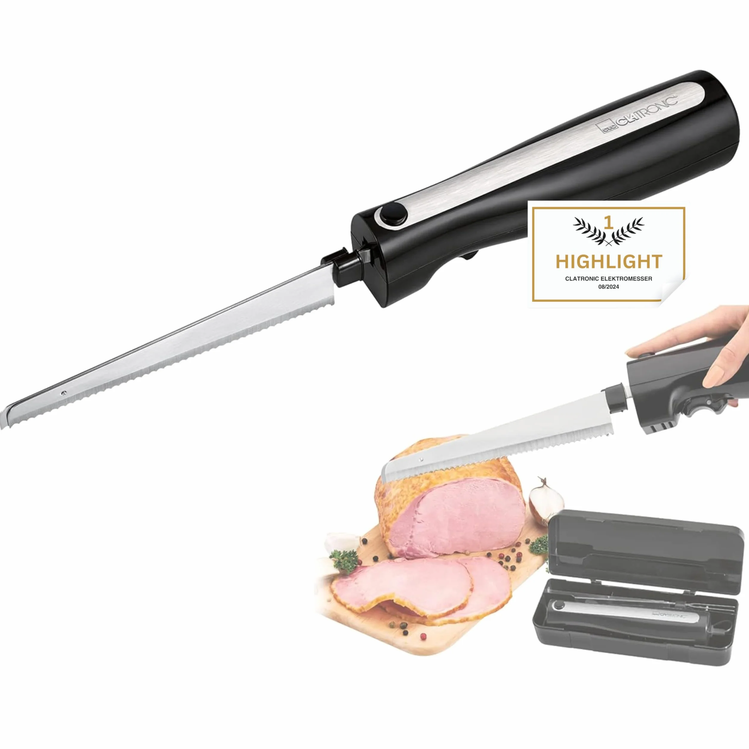 Coltello elettrico da cucina, coltello elettrico per carne, coltello da cucina (ideale per surgelati, in acciaio inox, lama ondulata, coltello per pane, 120 Watt, nero)