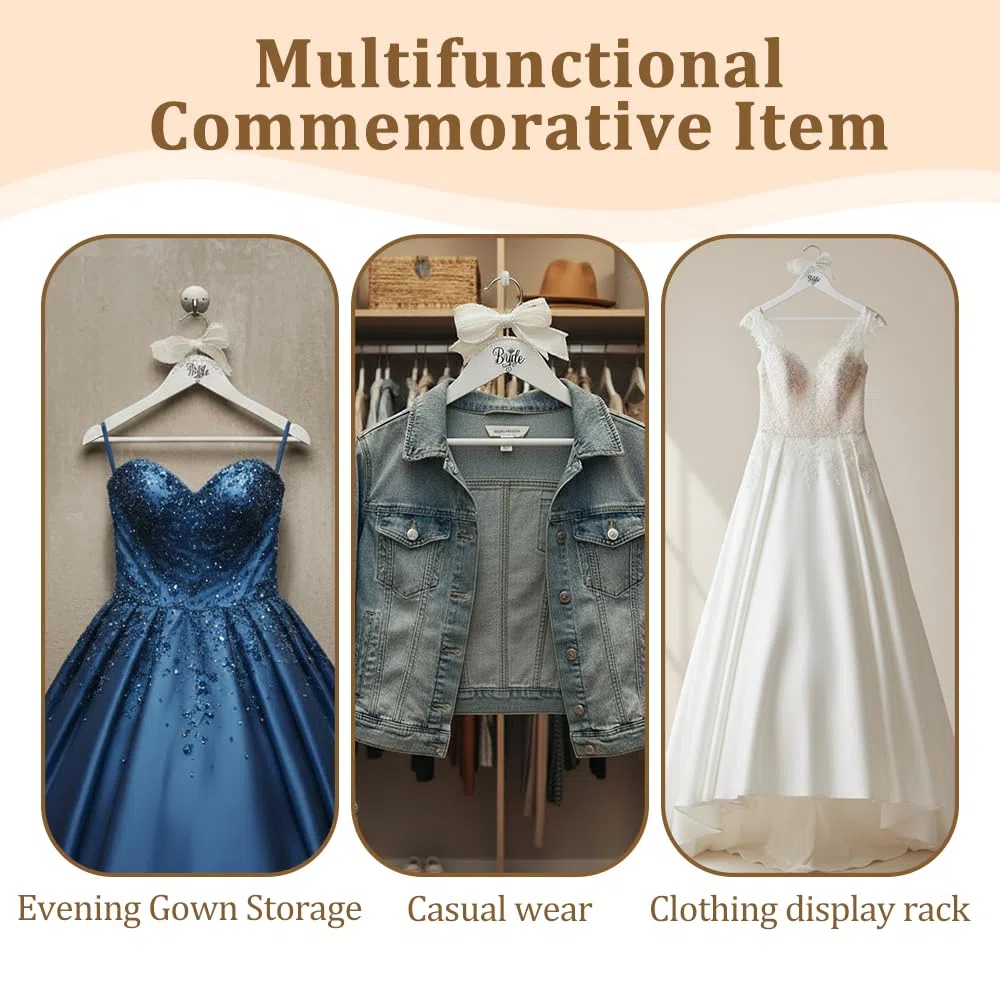Grucce in Legno per Abiti da Sposa, Appendiabiti Anniversari Matrimonio Antiscivolo, Gruccia per Abiti con Fiocco, per Nozze Maglioni Cappotti Camicie Maglietta Giacca Vestito Giarrettiere
