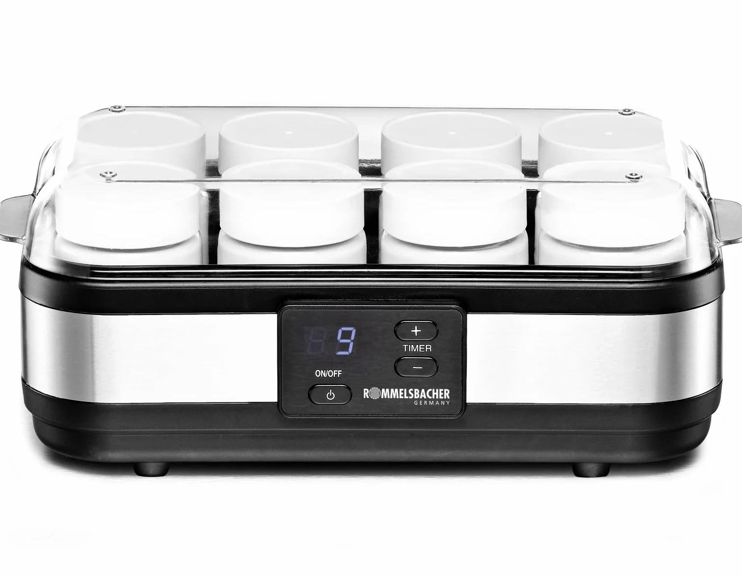 Rommelsbacher JG 40, macchina per lo yogurt, acciaio inossidabile / nero, 8 pentole da 1 - 220 - 240 V = 40 watt
