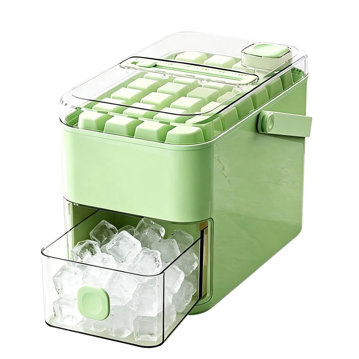 56 Macchina per cubetti ghiaccio con coperchio Easy Press | Vassoio per cubetti ghiaccio con coperchio e manico | Stampo per vassoio per ghiaccios portatile a doppio strato | Set contenitori