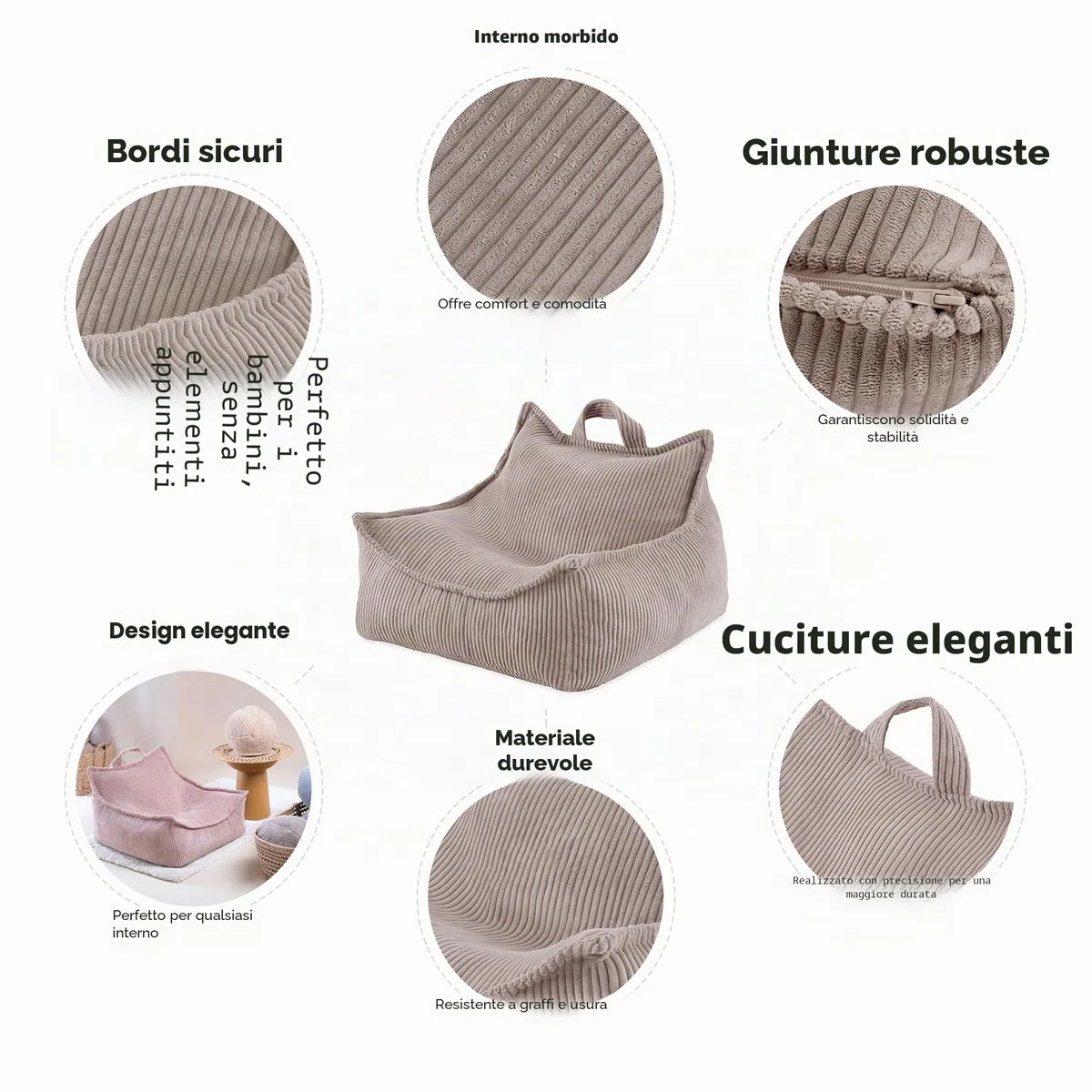 MISIOO Pouf Poltrona Boucle e Corduroy 77 x 67 x 50 cm - Elegante Poltrona Camera da Letto - Arredamento Casa Perfetto - Design Moderno e Confortevole