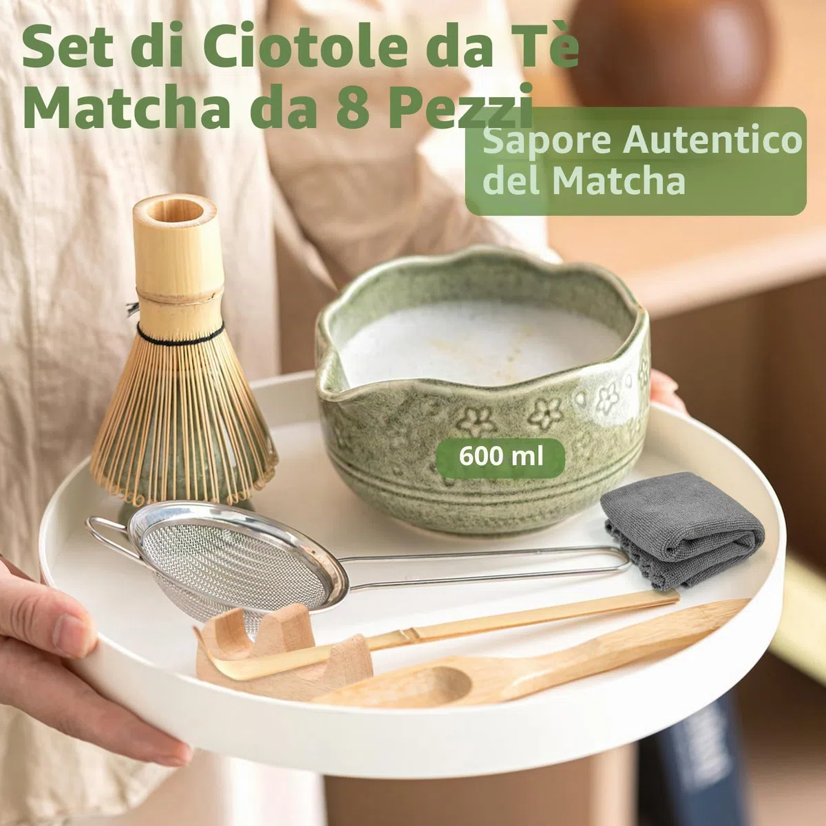 8 Pezzi Matcha Kit, Giapponese Matcha Set, Completo Con Frusta-Matchas in Bambù,Cucchiaio Ciotola E Supporto,Ceramica Macha Tea Kit,Per La Preparazione Del Tè Matchas-Gli Amanti Della Cultura