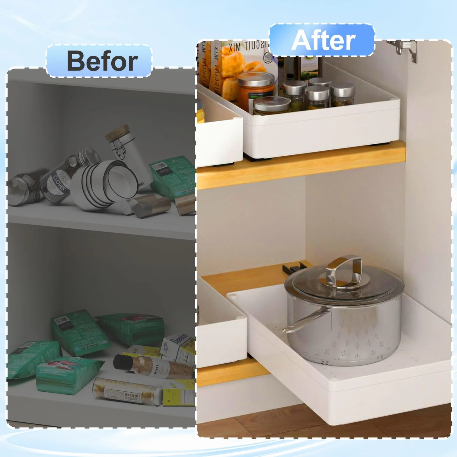 Cassetto Telescopico - Cassetto Scorrevole Estensibile Estraibile - Cassetti Estraibili Per Cucina per Organizzare la Base della Cucina, Dispensa, Bagno - 38 CM L x 18 CM P x 6.5 CM A